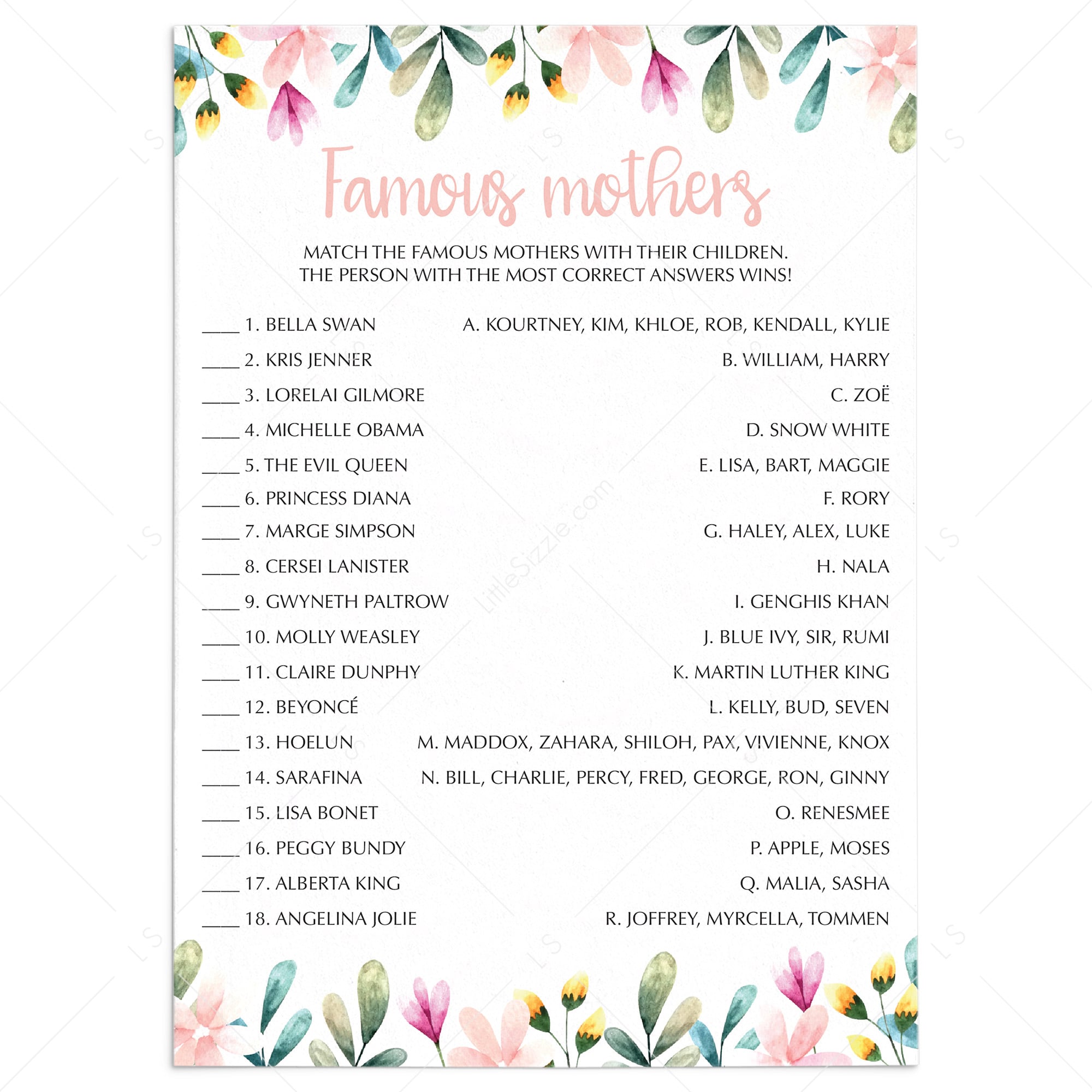 Celebrity Moms Game Download Printable & Virtual by LittleSizzle