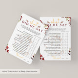 Fall Wedding Shower Game What Did He Say Editable Template