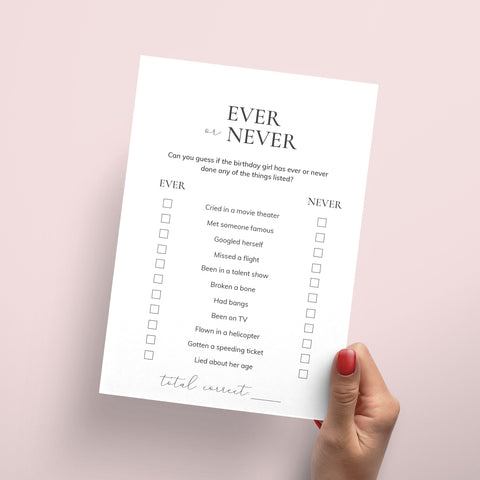 Birthday Icebreaker Game for Her Ever or Never Printable | Download ...