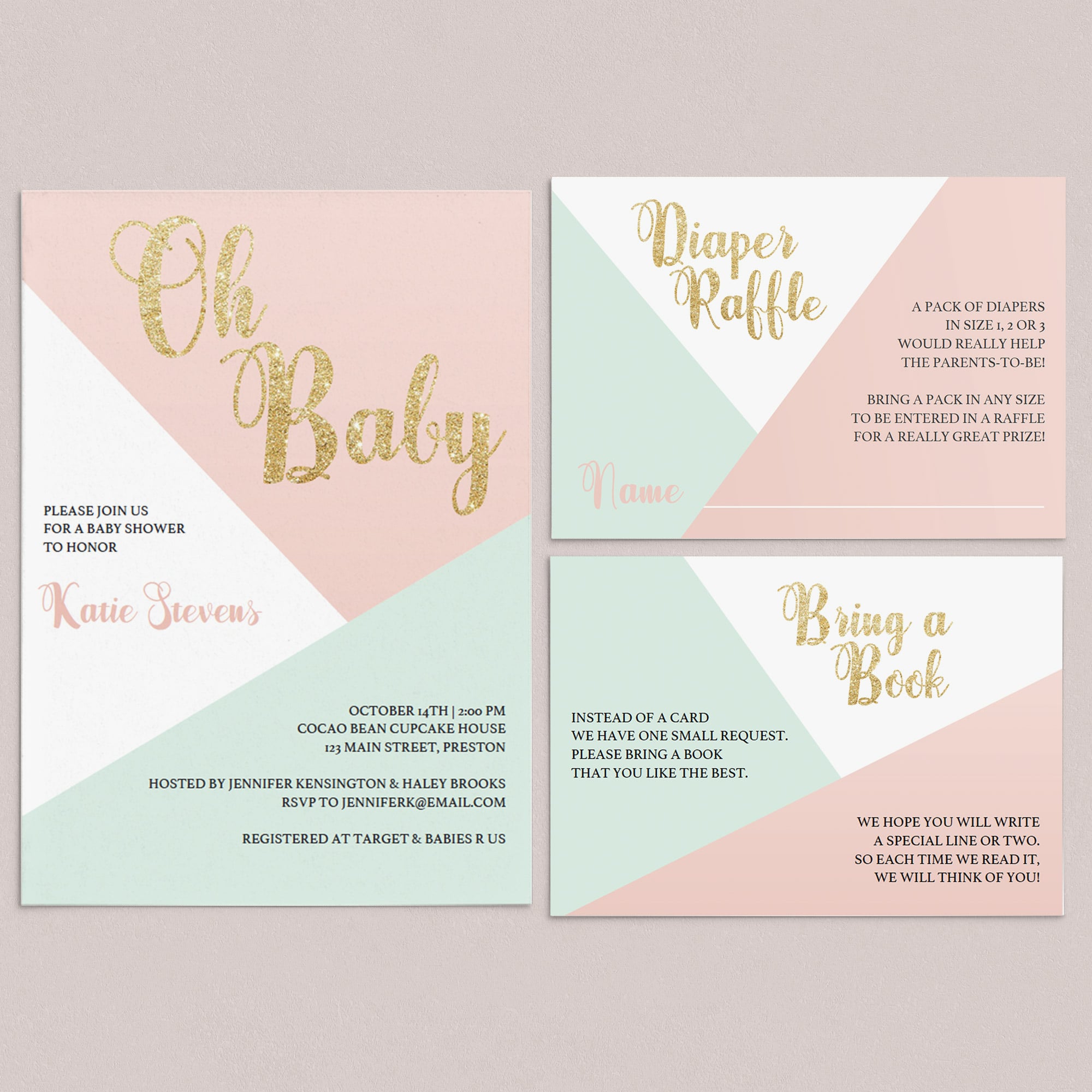 Baby Shower Invitation Set Pink and Gold by LittleSizzle