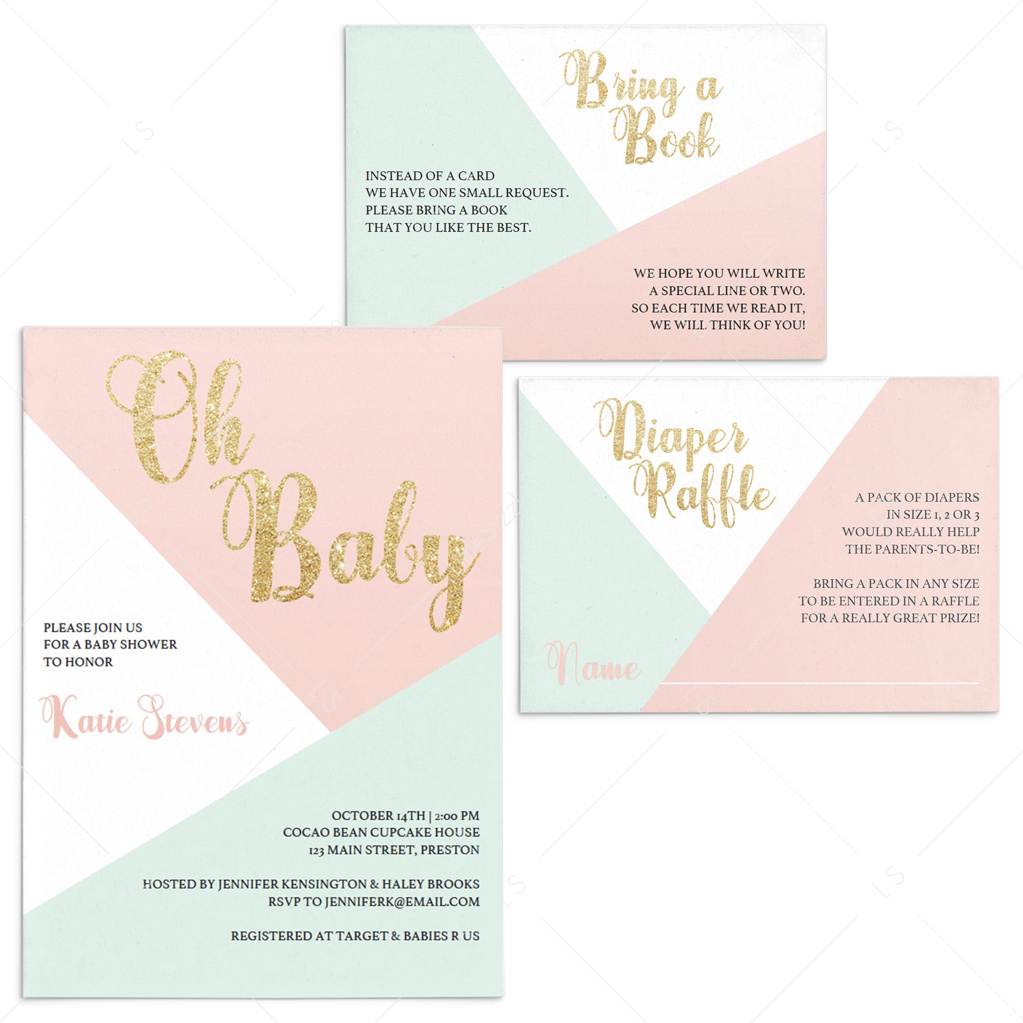 Baby Shower Invitation Set Pink and Gold by LittleSizzle