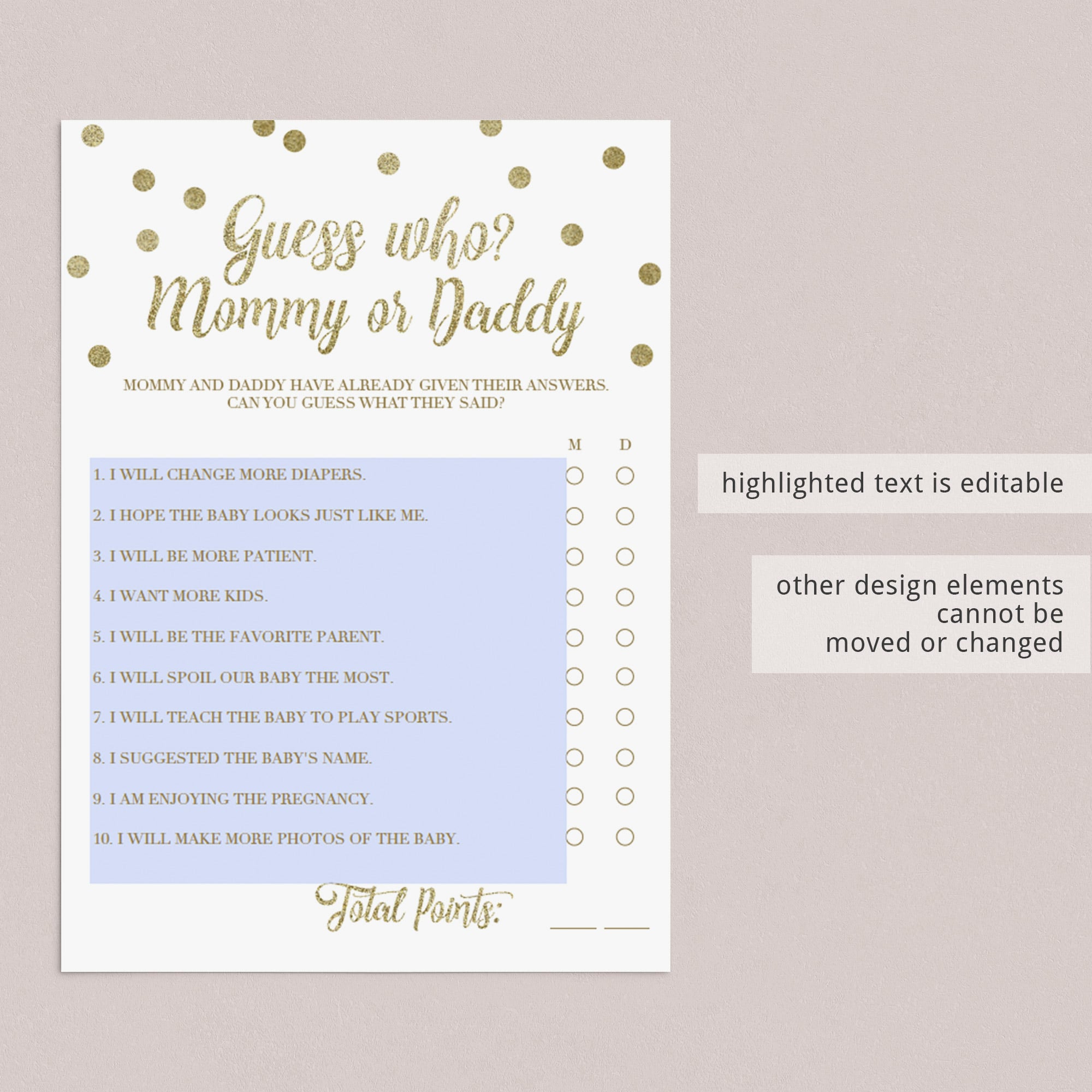 Gold confetti baby shower game co-ed shower by LittleSizzle