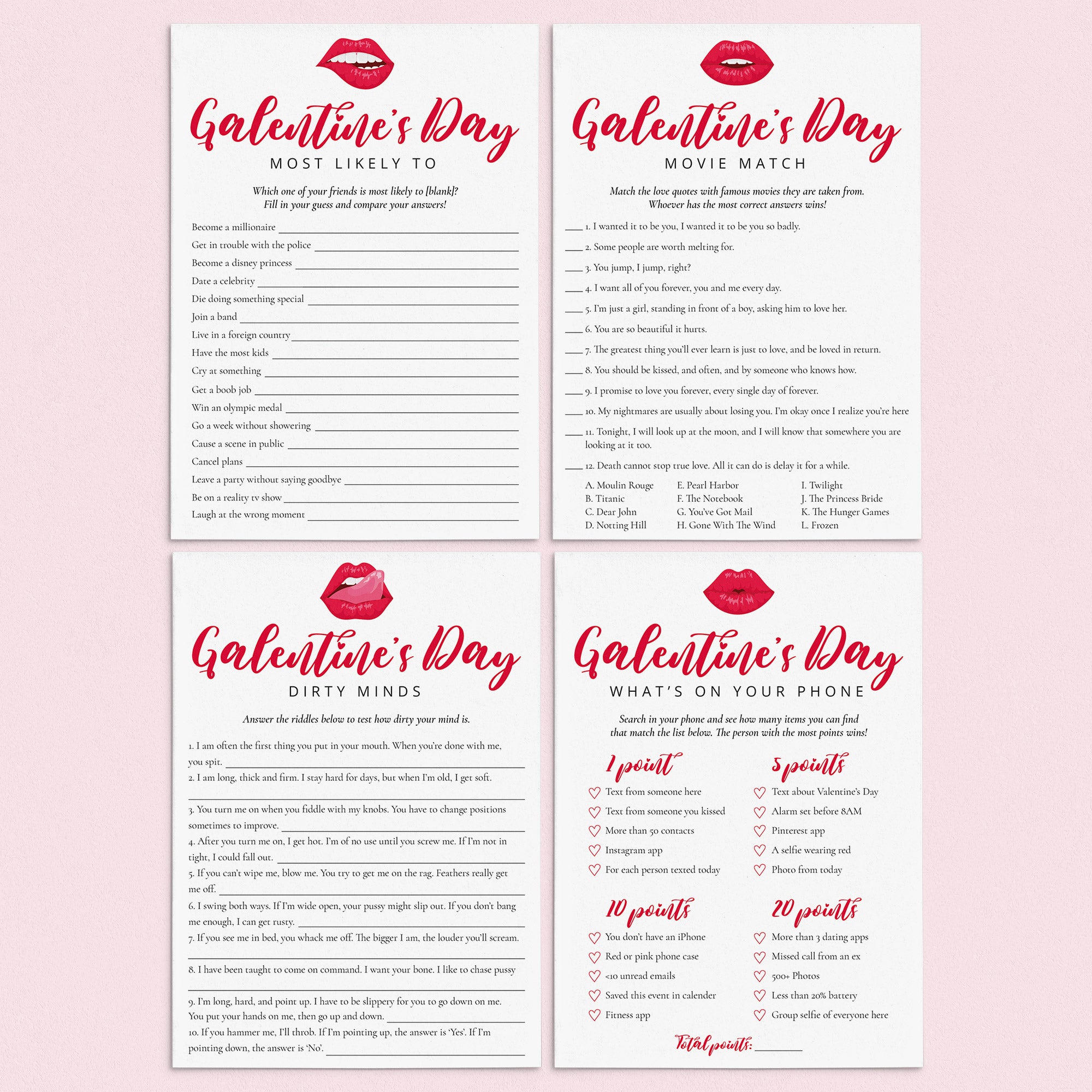 Adult Galentines Day Games Pack Printable by LittleSizzle
