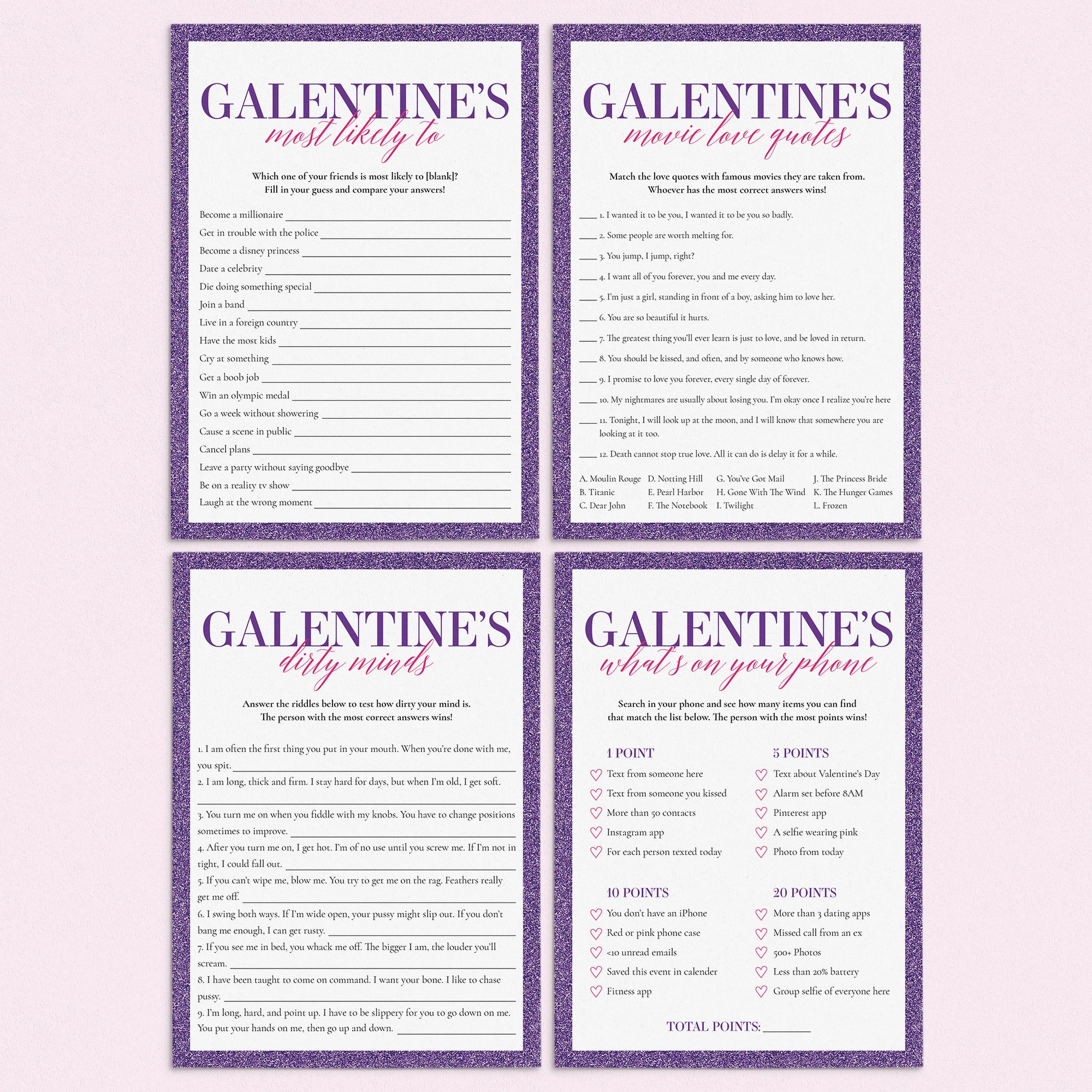 Printable Galentines Games Bundle Digital Download by LittleSizzle