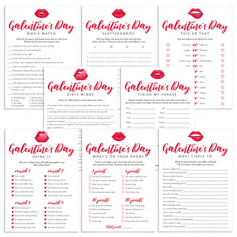 Printable Galentines Day Game Bundle Digital Files | Red Lips ...