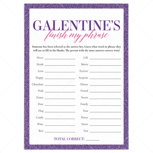 Galentine's Day Game Printable Finish That Phrase by LittleSizzle