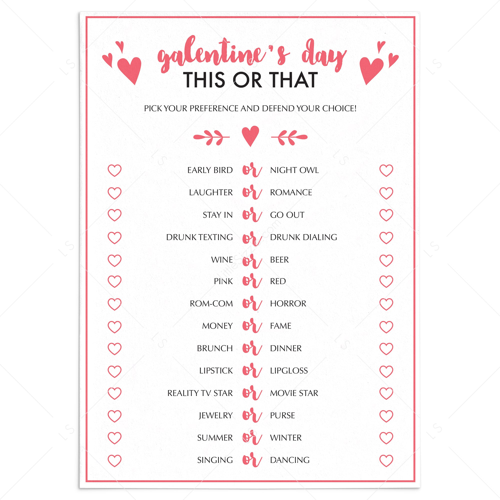 Fun Galentine's Day Party Game This Or That by LittleSizzle
