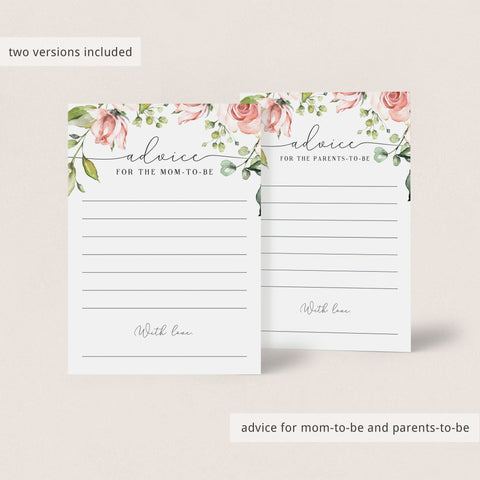 Floral Baby Shower Advice Card | Printable & Fillable Template for Zoom ...