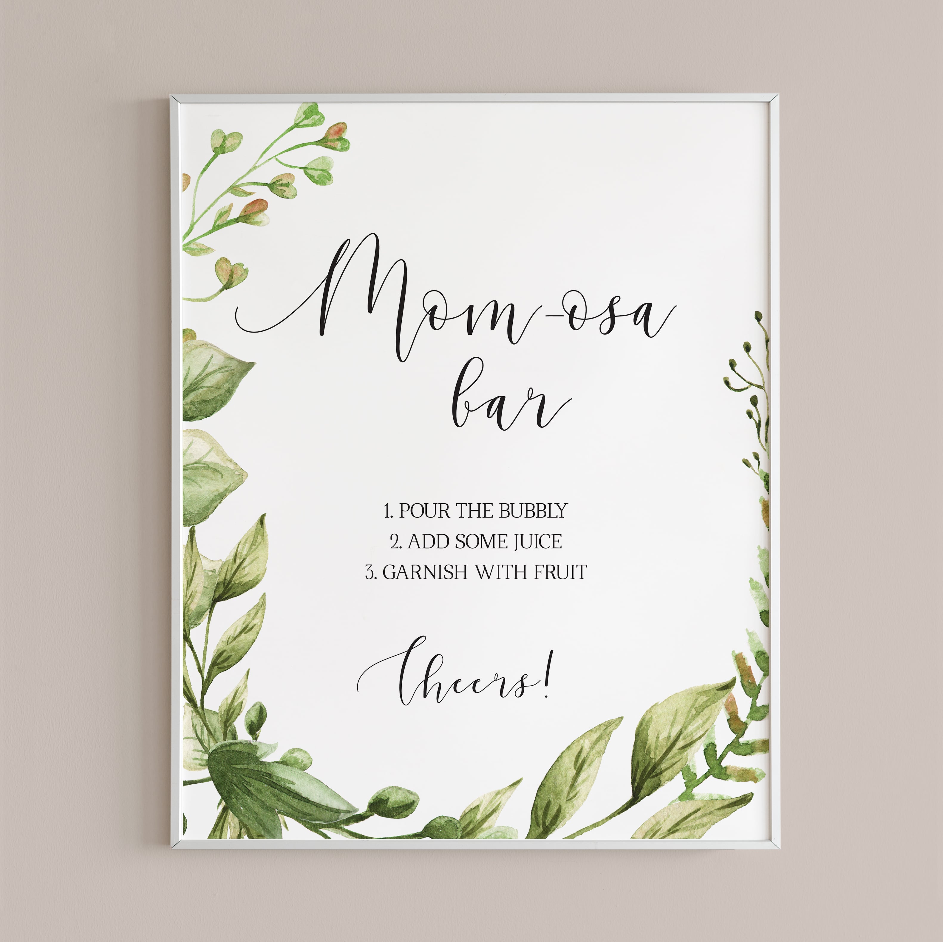 Momosa bar table sign greenery baby shower decor instant download by LittleSizzle