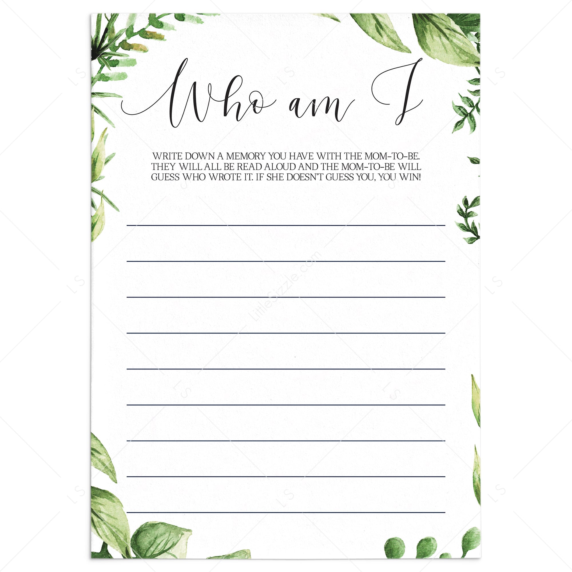 Botanical baby shower games printable Who am I by LittleSizzle