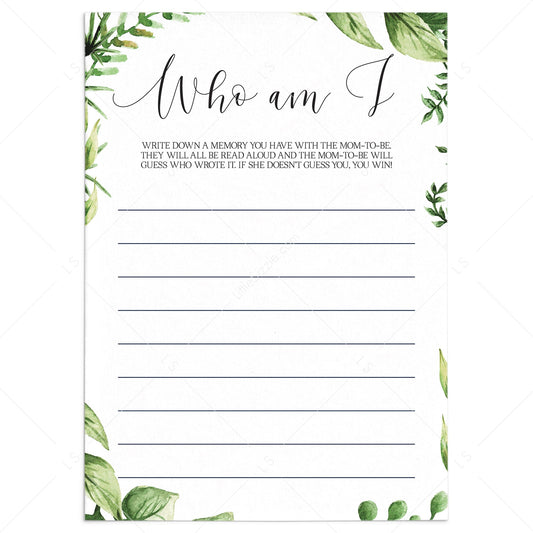 Botanical baby shower games printable Who am I by LittleSizzle