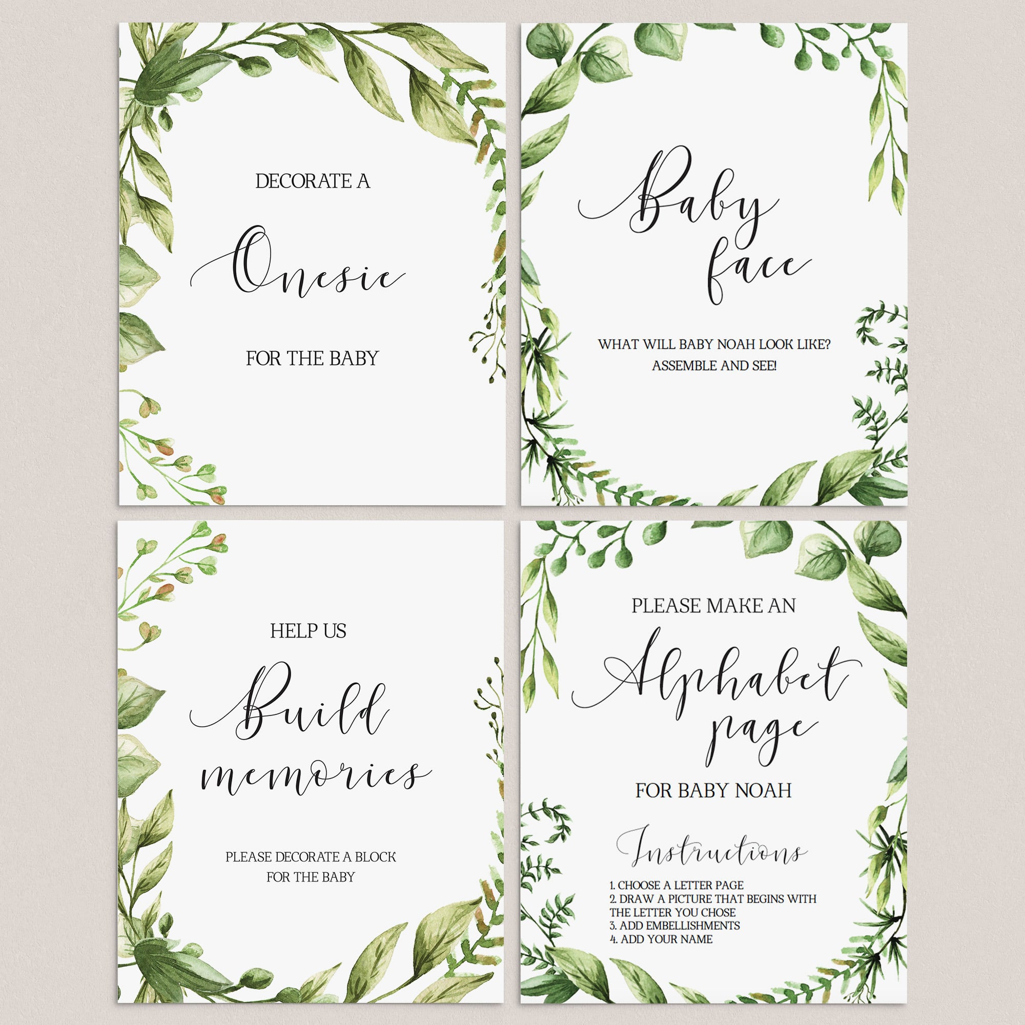 Green leaves baby shower games gender neutral by LittleSizzle