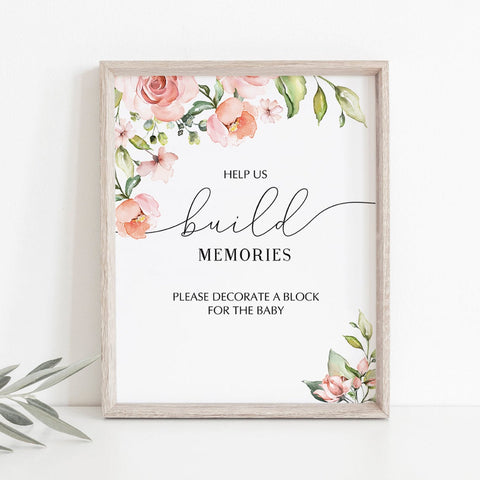 Decorate A Block baby shower games Blush Floral printable | Instant ...