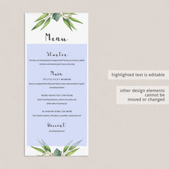 Menu Card Template for Greenery Event