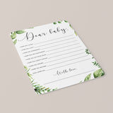 Wish for Baby Shower Card Printable with Watercolor Green Leaves