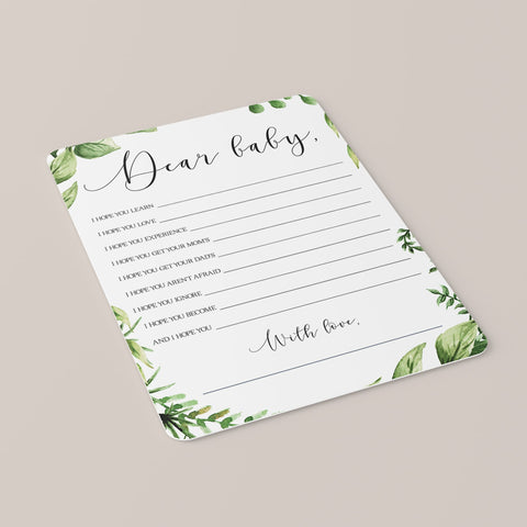 Wish for Baby shower cards printable with Watercolor Green Leaves ...