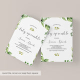 Invitation Template for Baby Sprinkle with Watercolor Leaves
