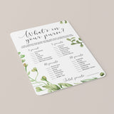 Forest Wedding Shower What's In Your Purse Game Printable