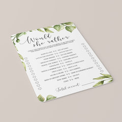 Garden Bridal Shower Would She Rather Game Printable