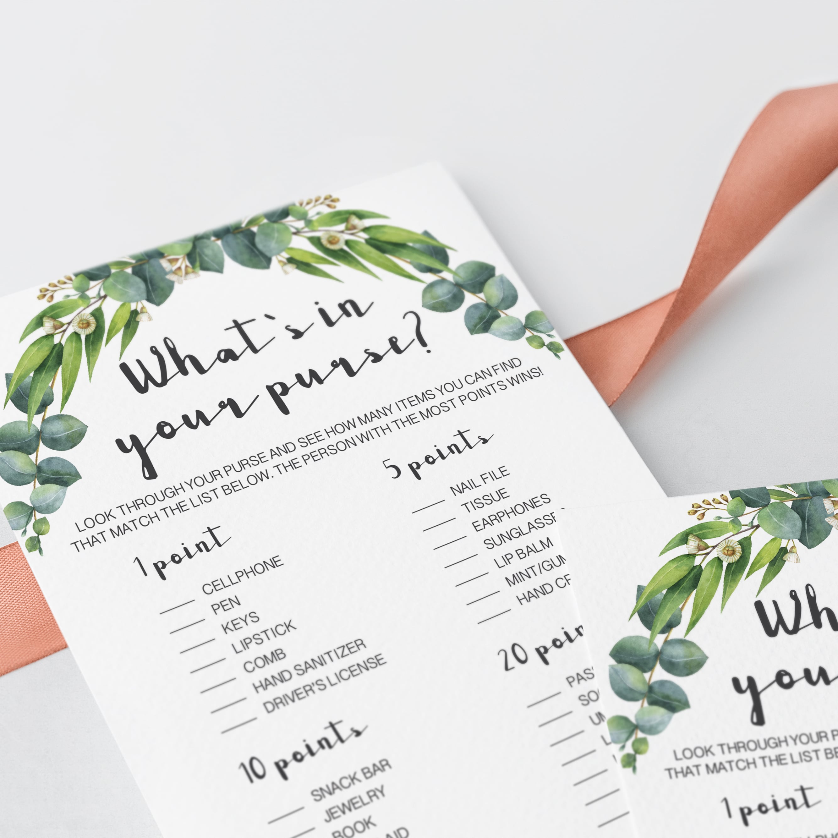 whats in your purse shower game for a botanical themed party