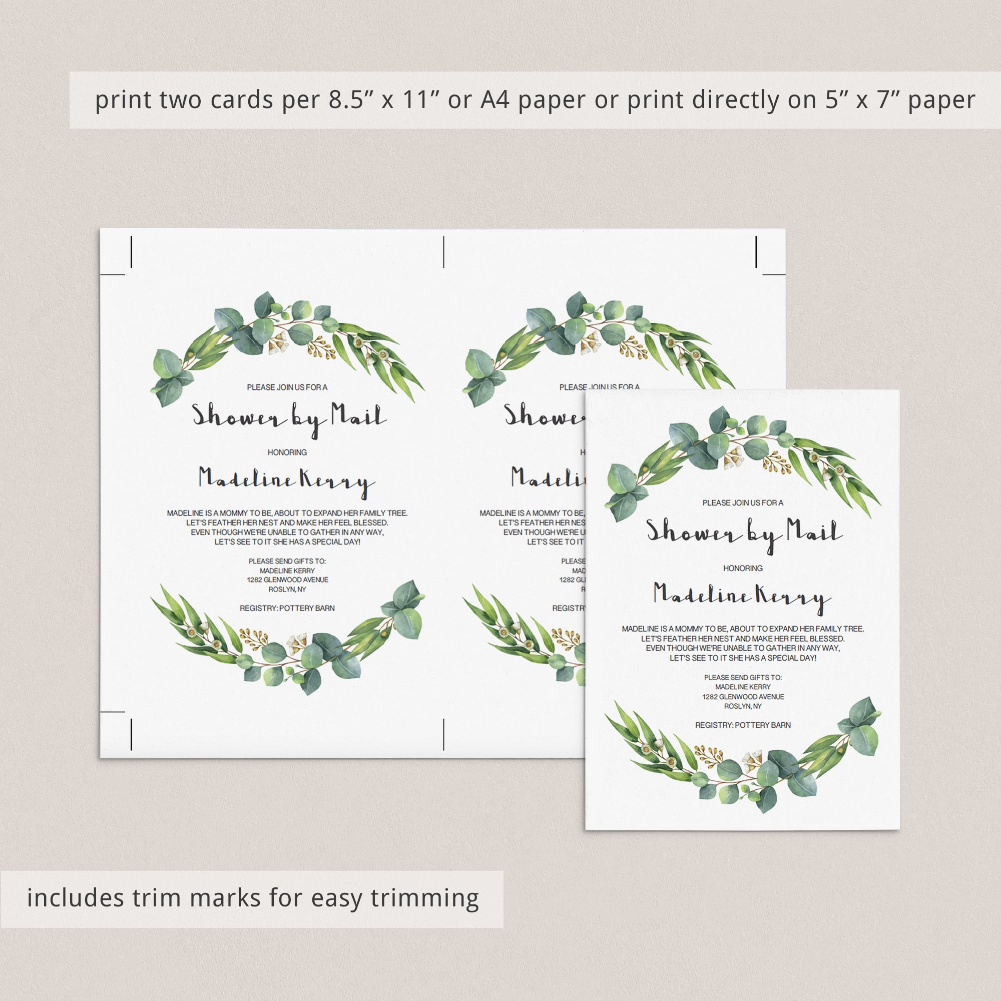 Shower by mail invitation template greenery theme by LittleSizzle