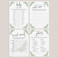 Leaf Baby Shower Games Package Instant Downloadable PDF by LittleSizzle