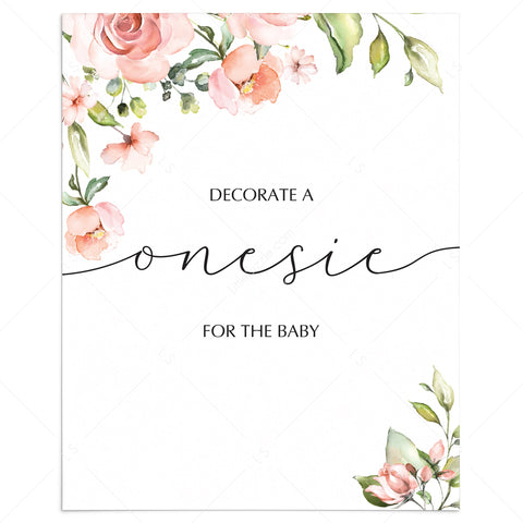 Decorate A Onesie sign Blush Floral baby shower decorations | Instant ...