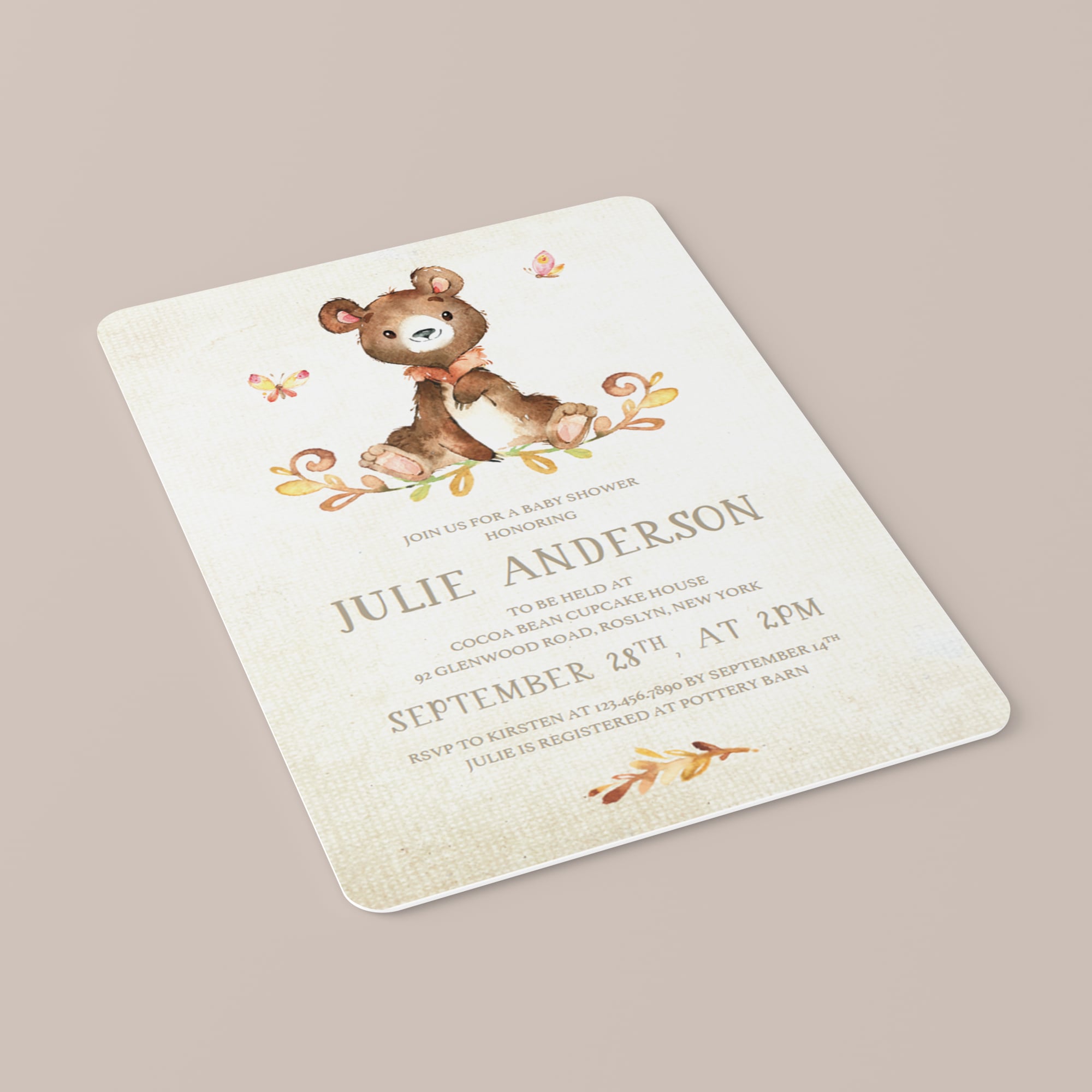Personalized baby party invite with watercolor teddy bear by LittleSizzle