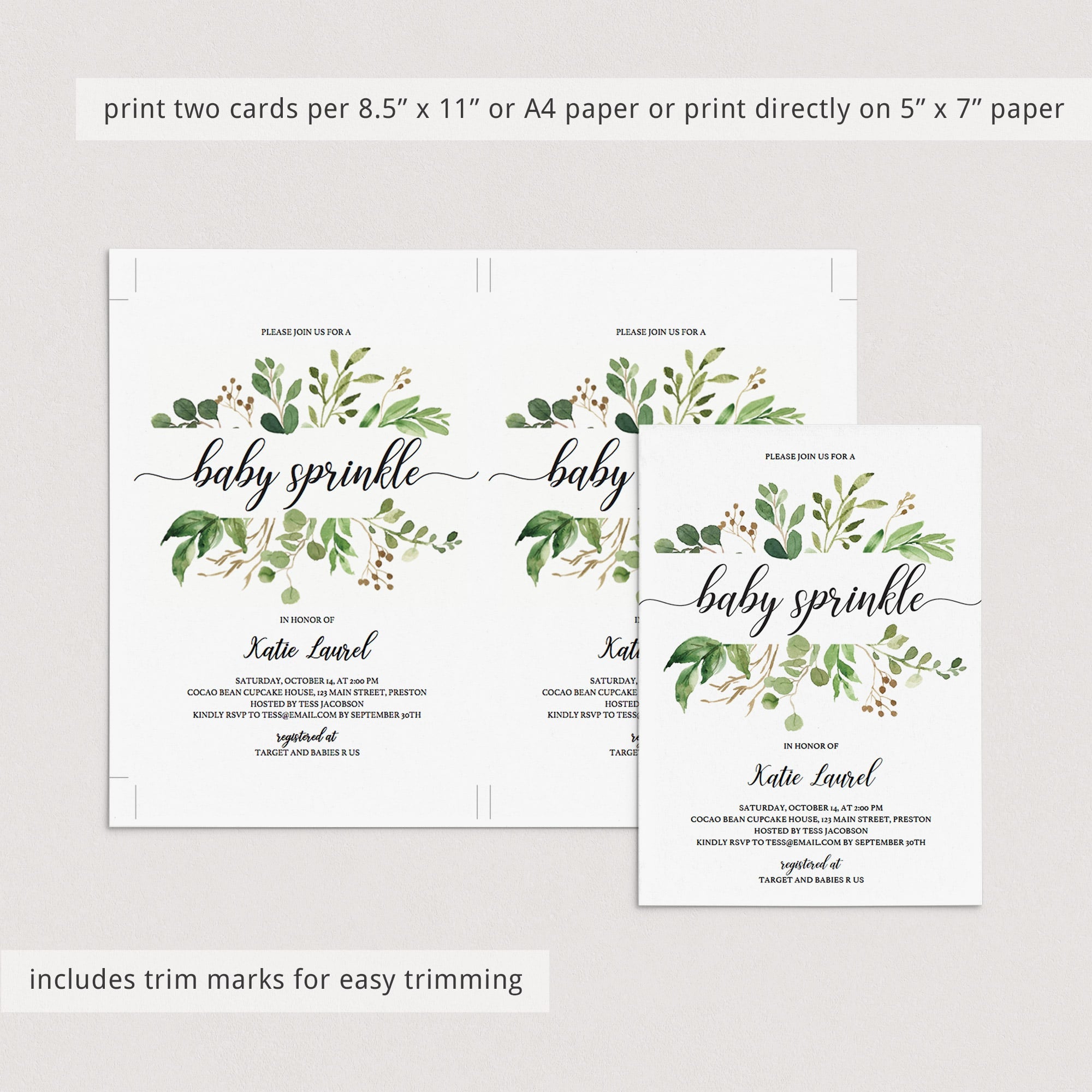 Watercolor green baby sprinkle invite template by LittleSizzle