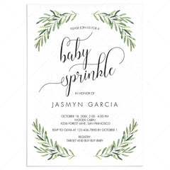 Greenery Leaf Baby Sprinkle Invitation Template by LittleSizzle