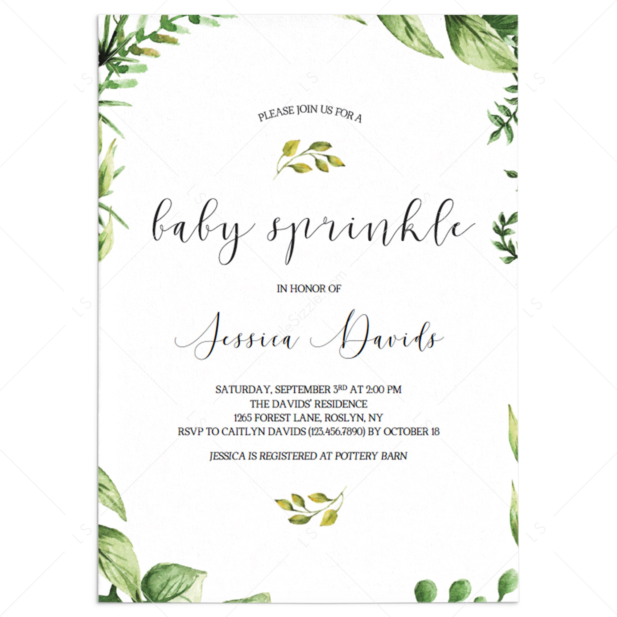 Green wreath baby sprinkle invitation template by LittleSizzle