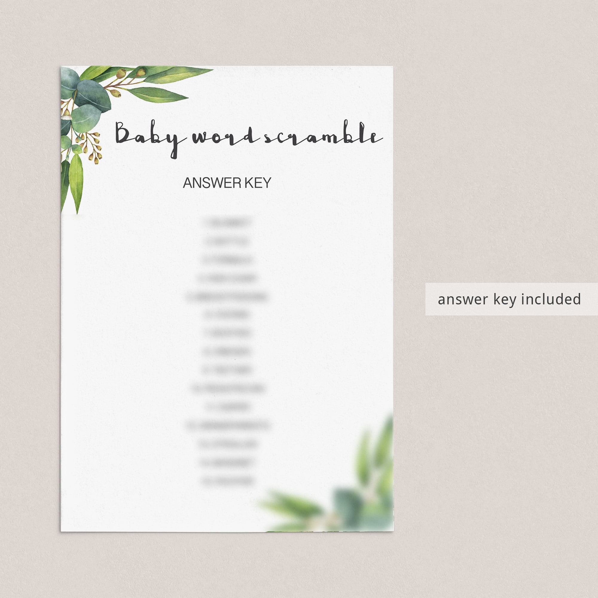 Eucalyptus leaves baby shower game word scramble by LittleSizzle