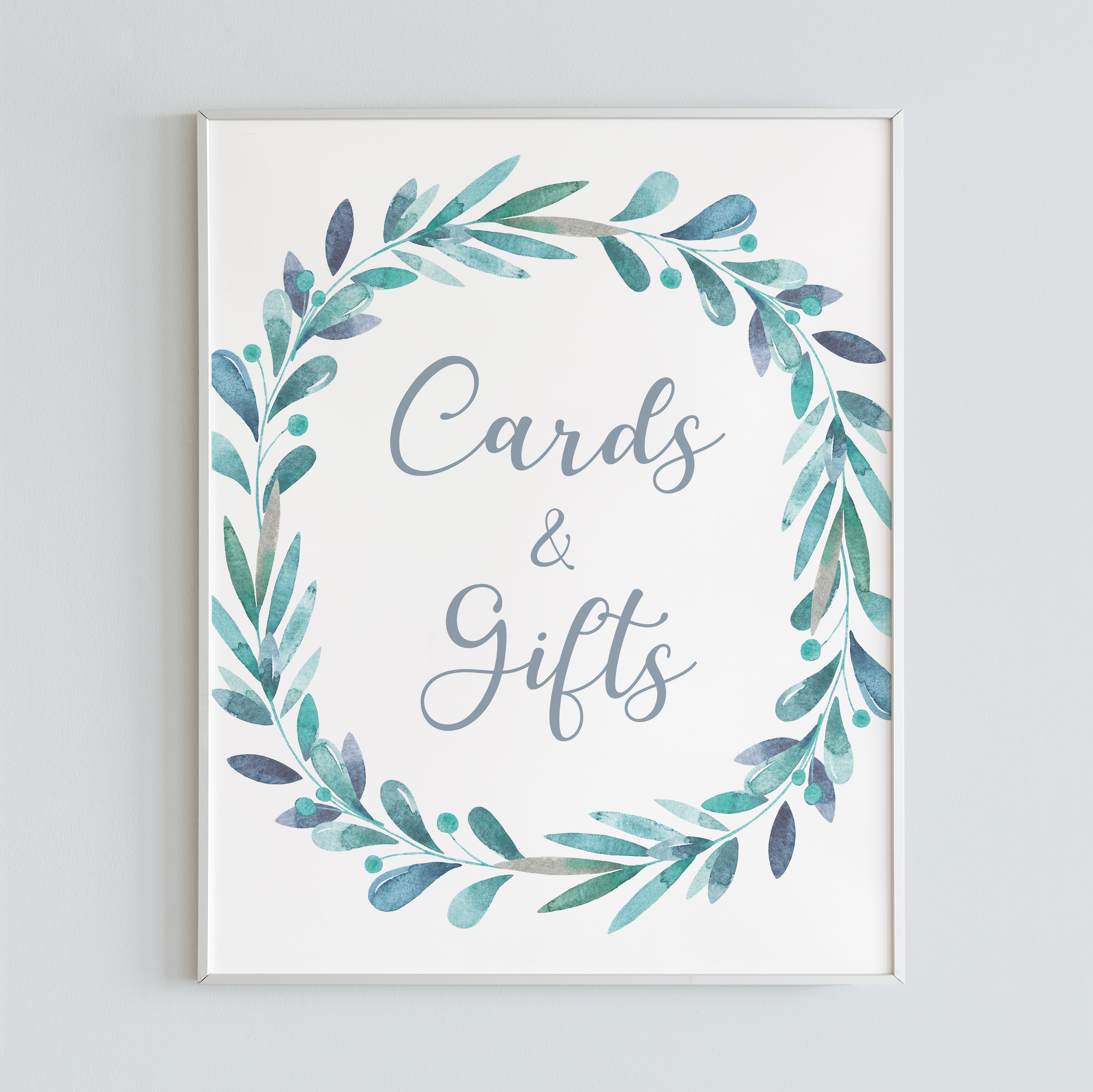 Printable Cards and Gifts Sign with Watercolor Wreath by LittleSizzle