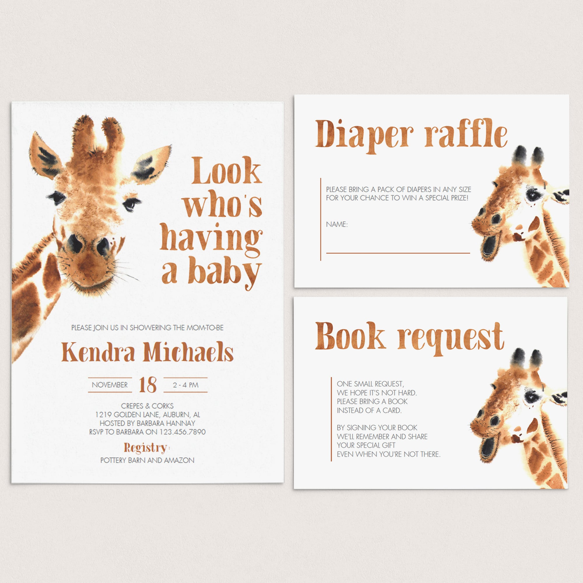 Funny Baby Shower Invitation Suite Giraffe Theme by LittleSizzle