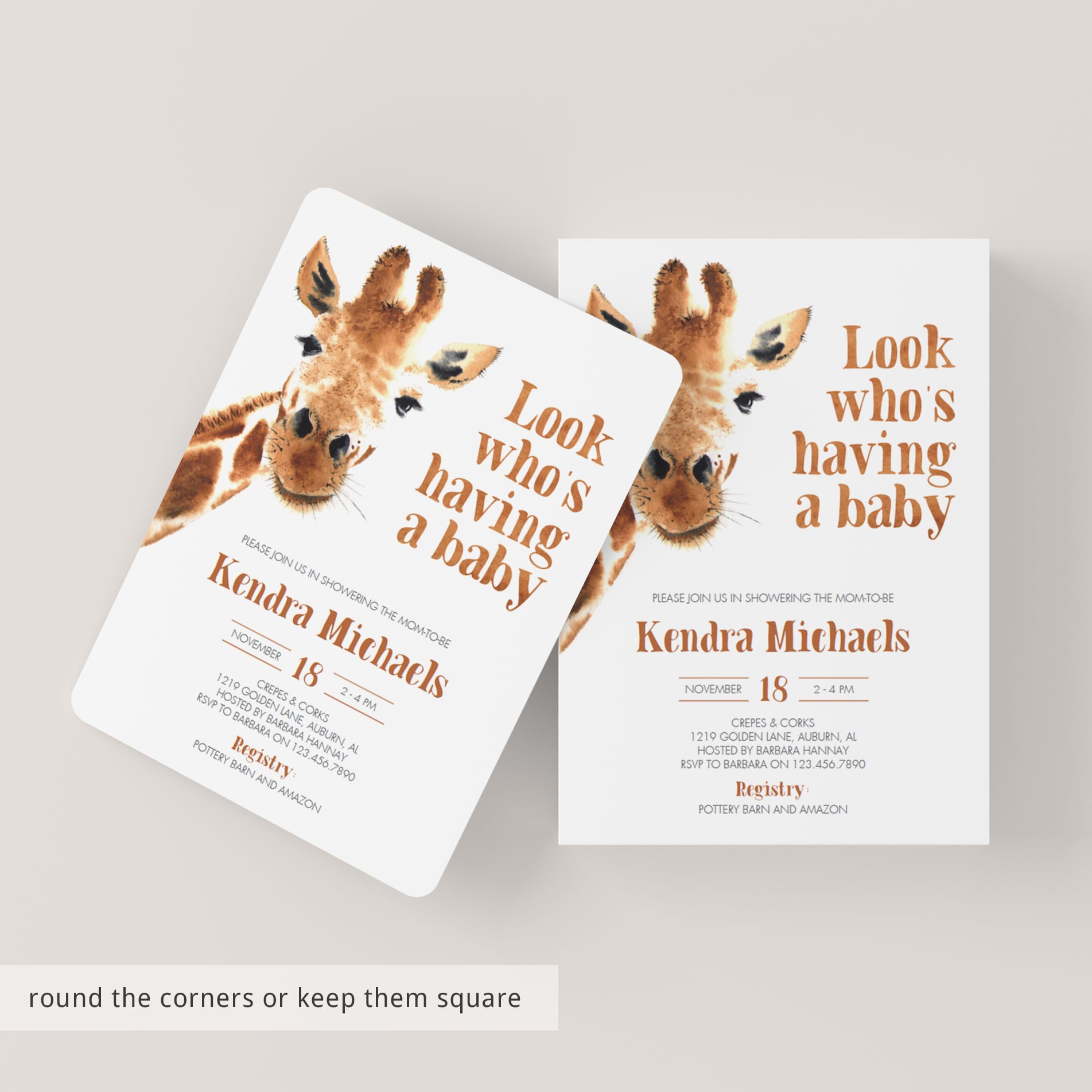 50 Targhette Regalo Baby Shower Giraffa, 'Thank You For Showering Our Baby With Love', 60x48mm, Carta 250g/m²
