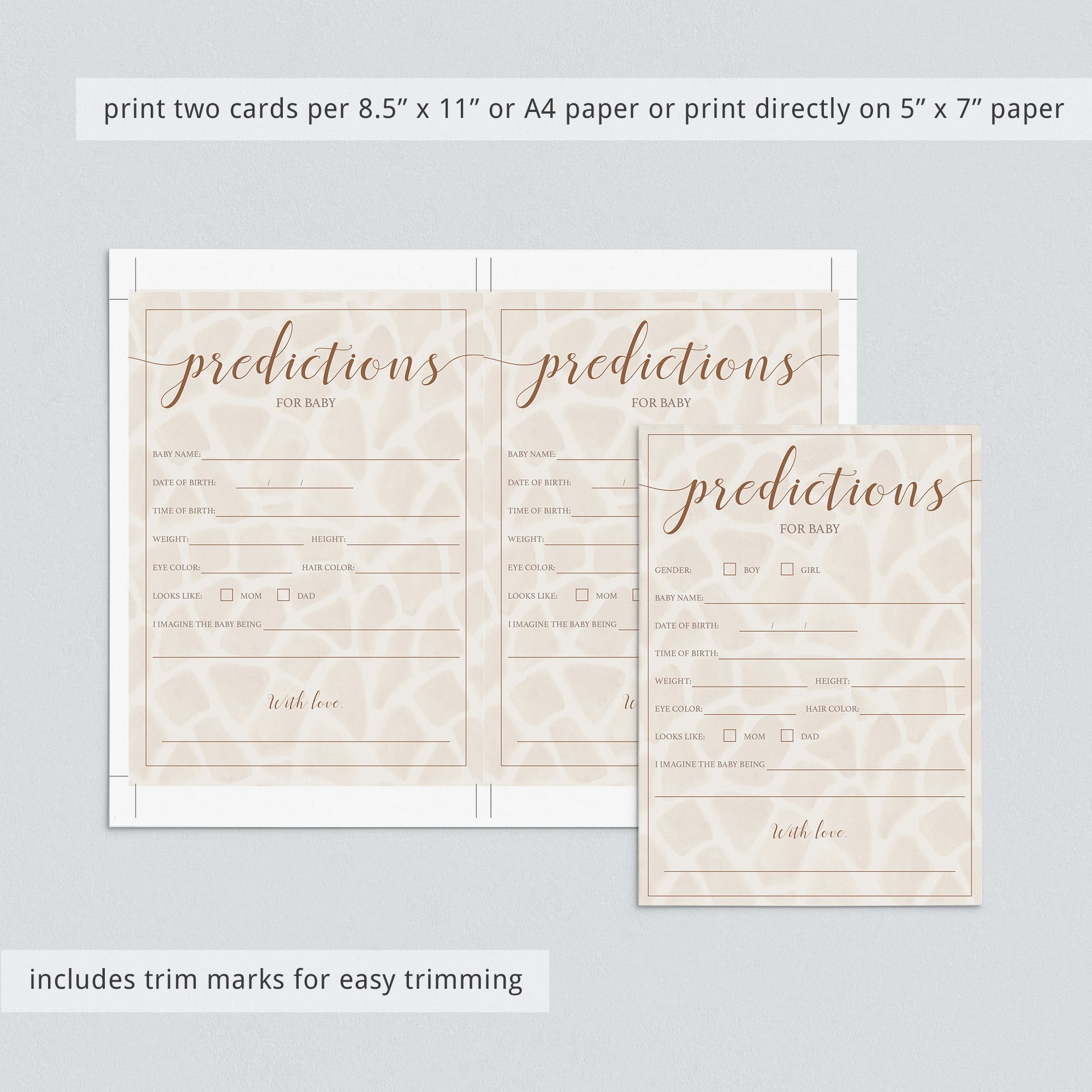 Neutral baby shower prediction game cards instant download by LittleSizzle