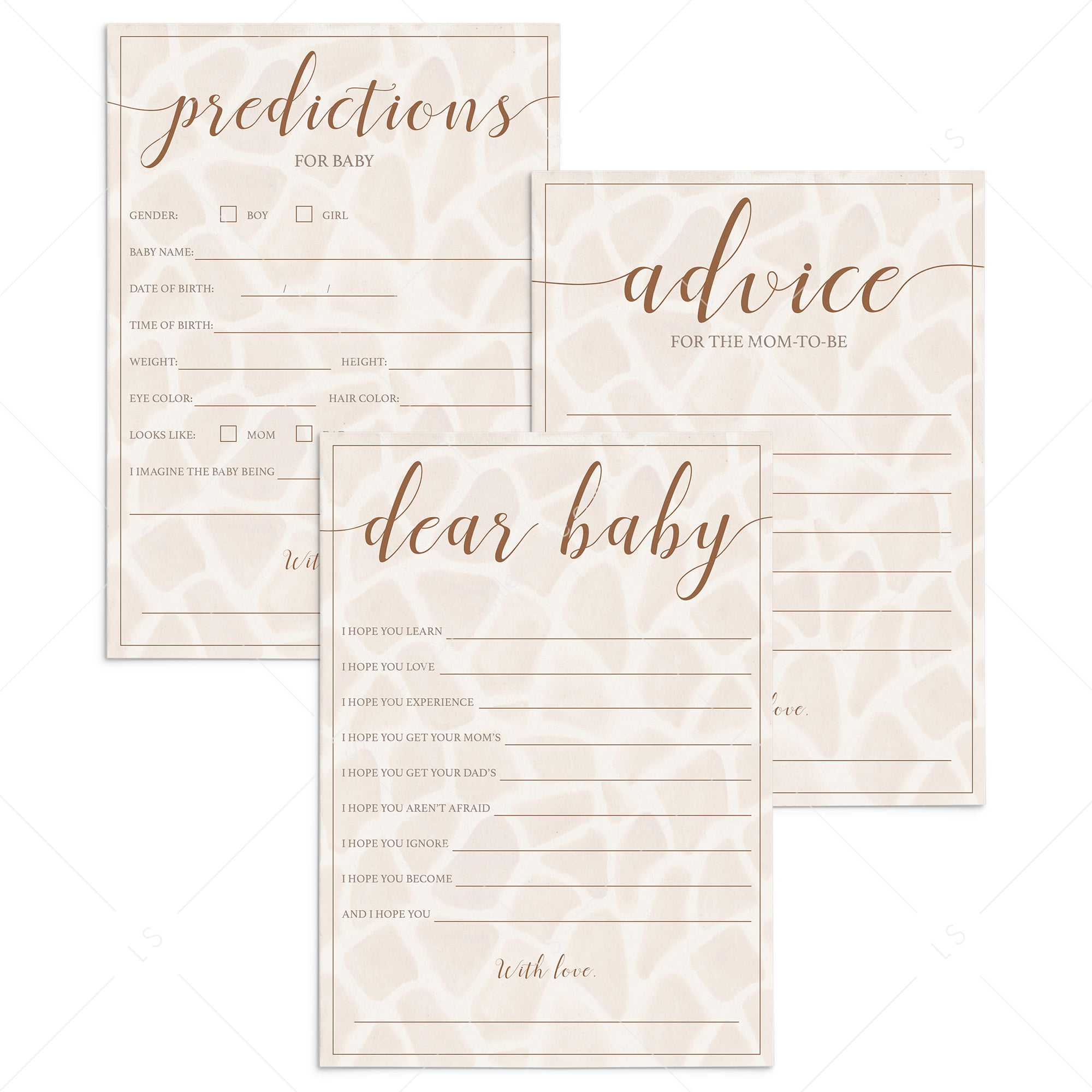 Giraffe baby shower games package printable by LittleSizzle