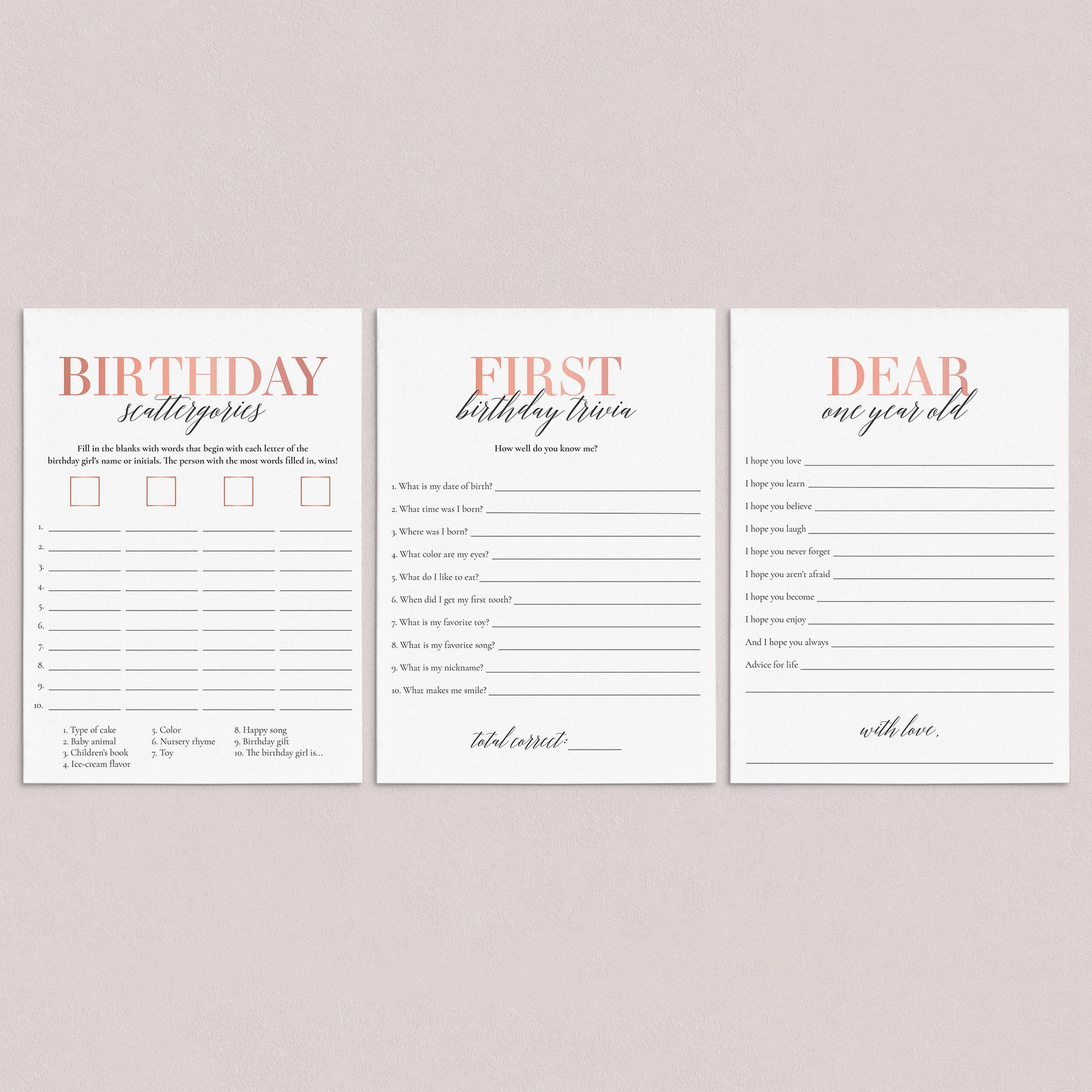 Girls First Birthday Party Games Bundle Printable by LittleSizzle