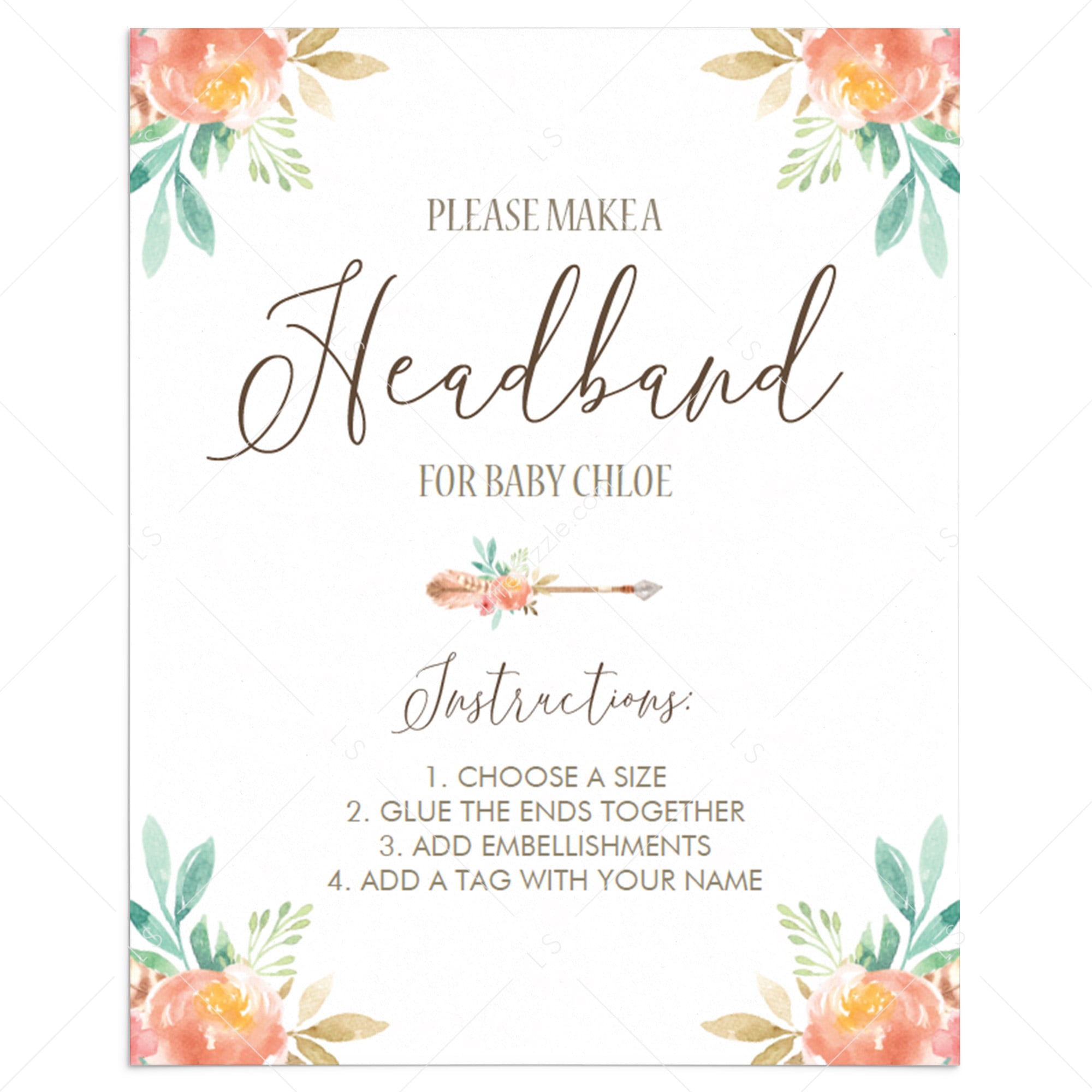 Floral Headband for Baby Sign Instant Download by LittleSizzle