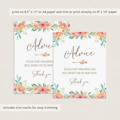 Floral Themed Advice Sign for Baby Shower Template