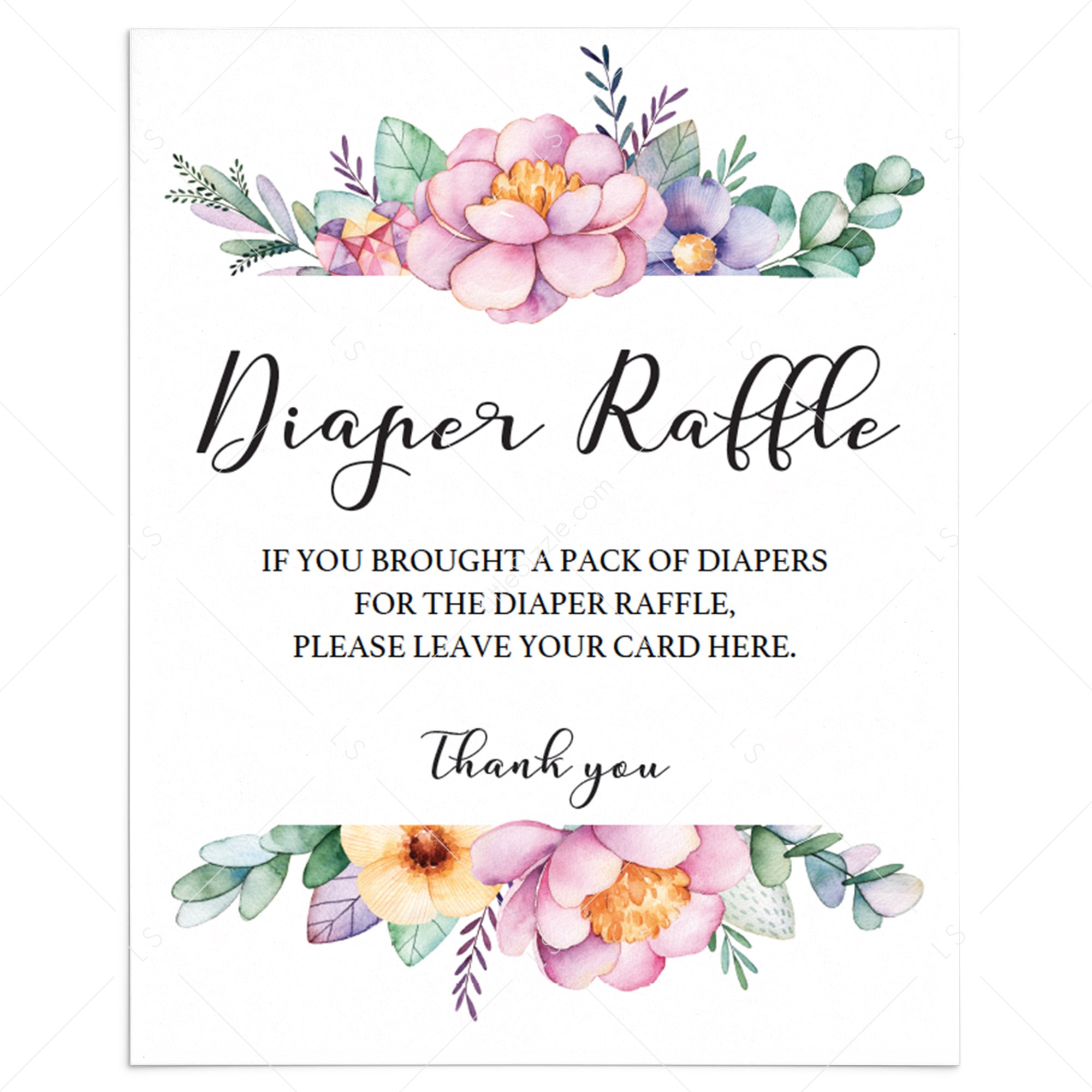 Floral sign for baby shower diaper raffle tickets by LittleSizzle