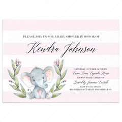 Pink Elephant baby shower invitation template download by LittleSizzle