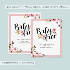 Floral Baby Shower Games Baby Face Table Top Sign