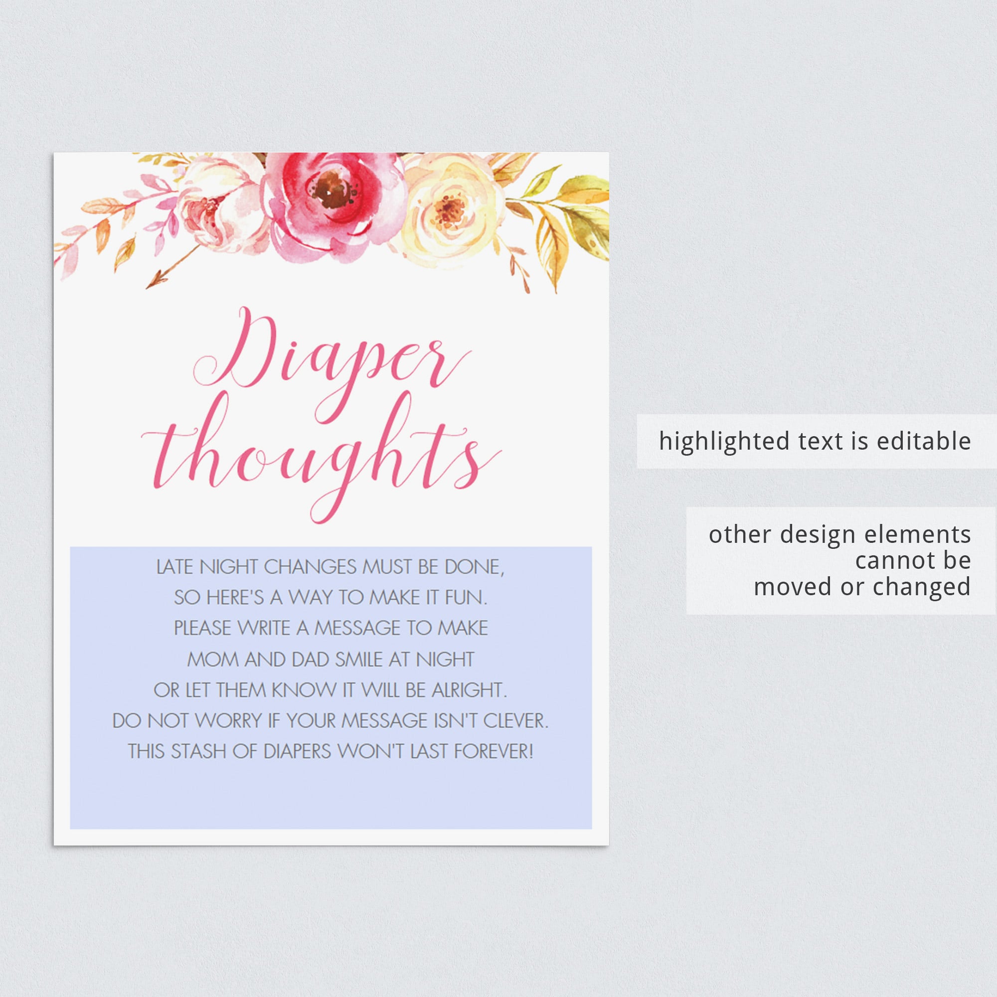 DIY diaper thoughts game for girl baby shower by LittleSizzle