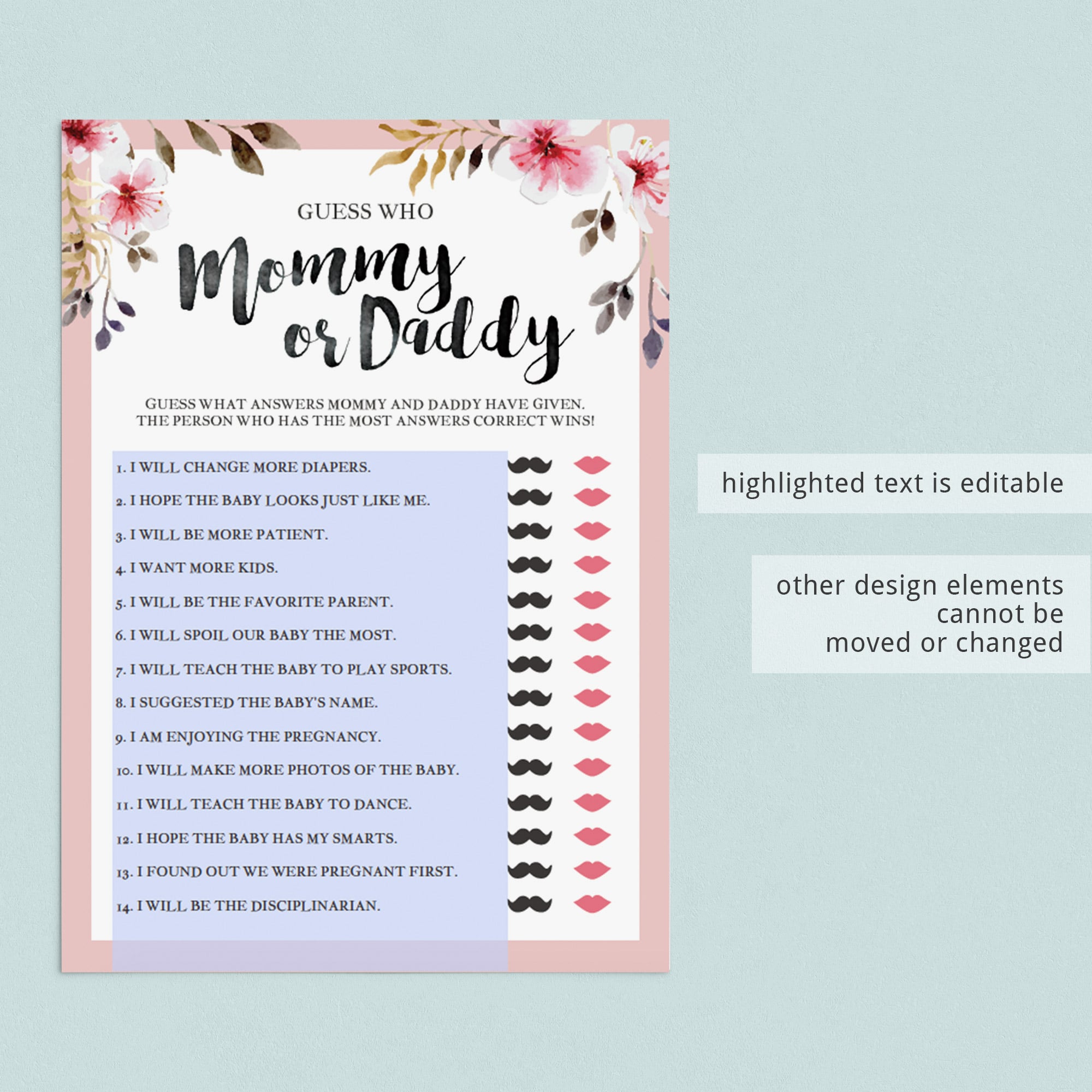 Daddy quiz for coed baby shower printable by LittleSizzle