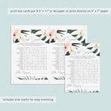 Tropical Theme Baby Shower Word Puzzle Printable
