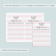 Pink Elephant Baby Shower Baby Names Game