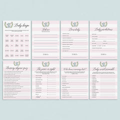 Pink and white striped baby shower games for elephant themed party by LittleSizzle