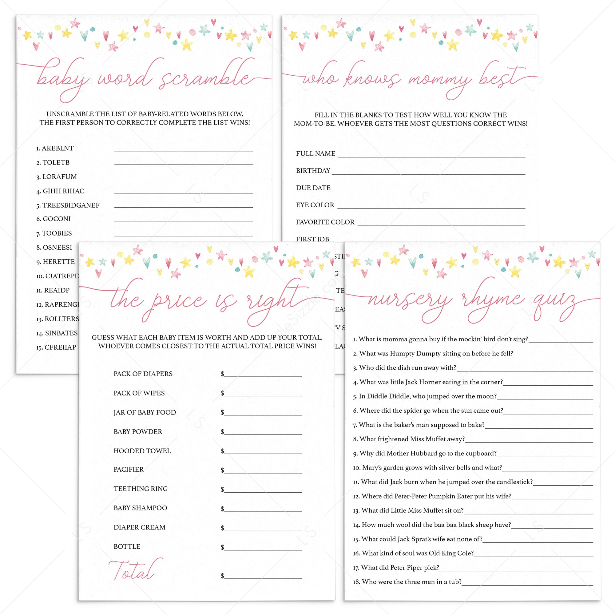 Printable rainbow baby shower games pack by LittleSizzle