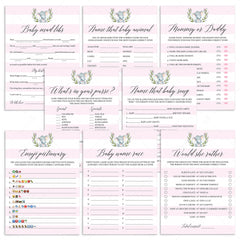 Printable Girl Baby Party Games Kit Pink and White by LittleSizzle